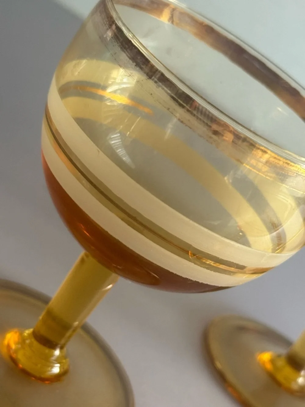 MCM Set of 4 Vintage Amber Wine Goblets with Gold Trim 70’s era